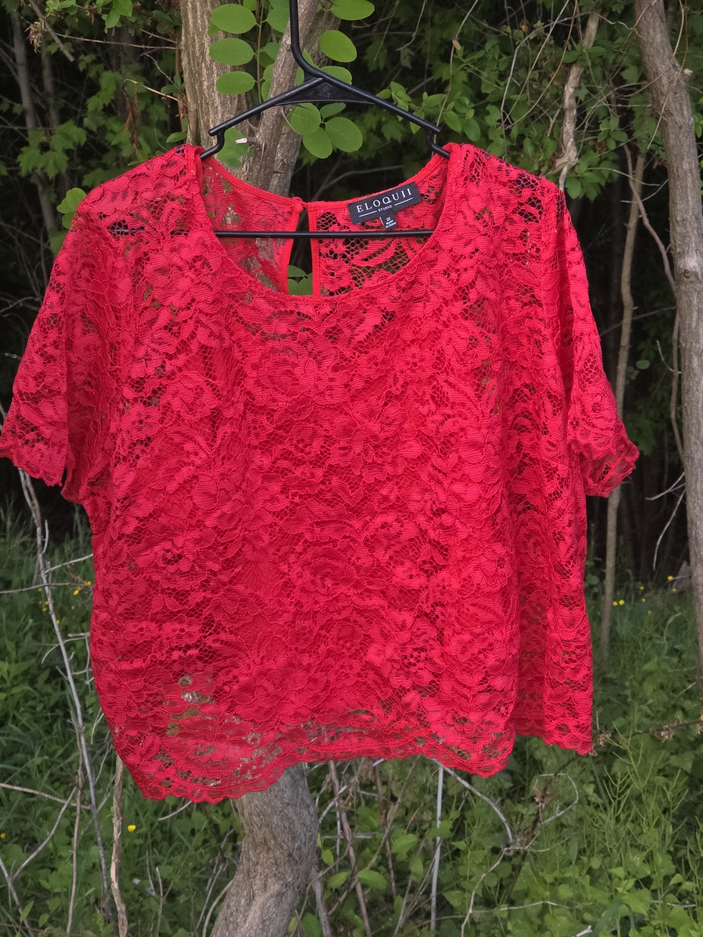 Eloquii Vibrant Red Lace Short Sleeve Blouse